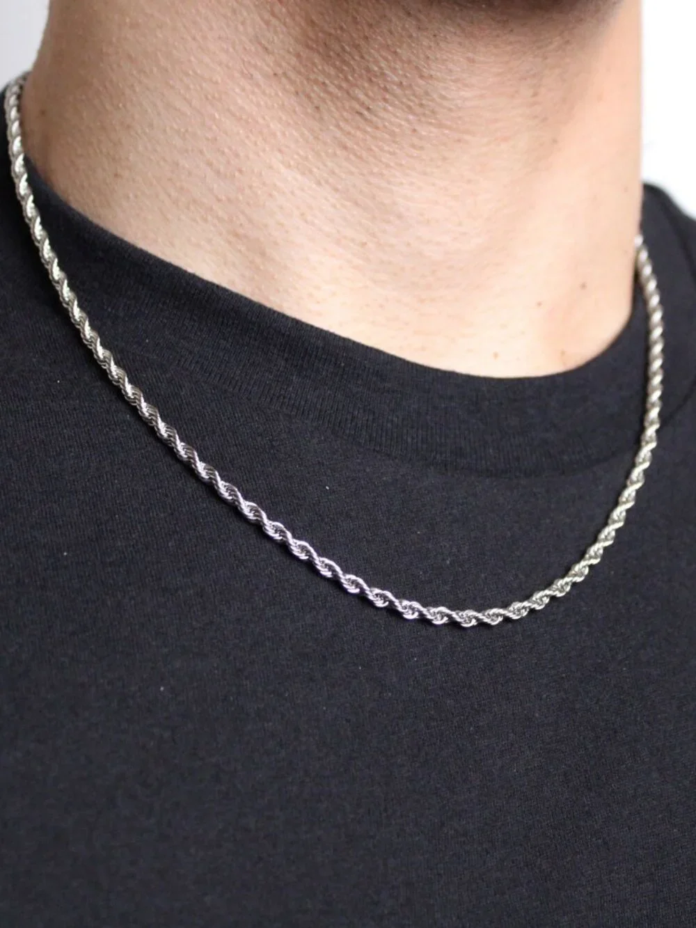 3mm Rope Chain Necklace 20 Inch Stainless Steel